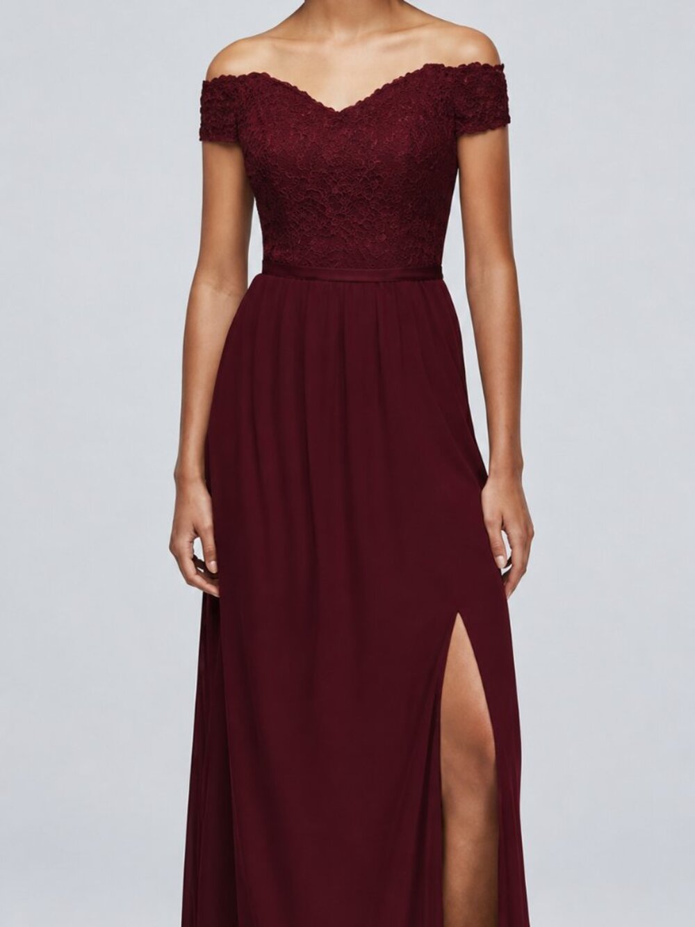 David's Bridal Off The Shoulder Lace Bodice Bridesmaid / Formal Dress - Size 2